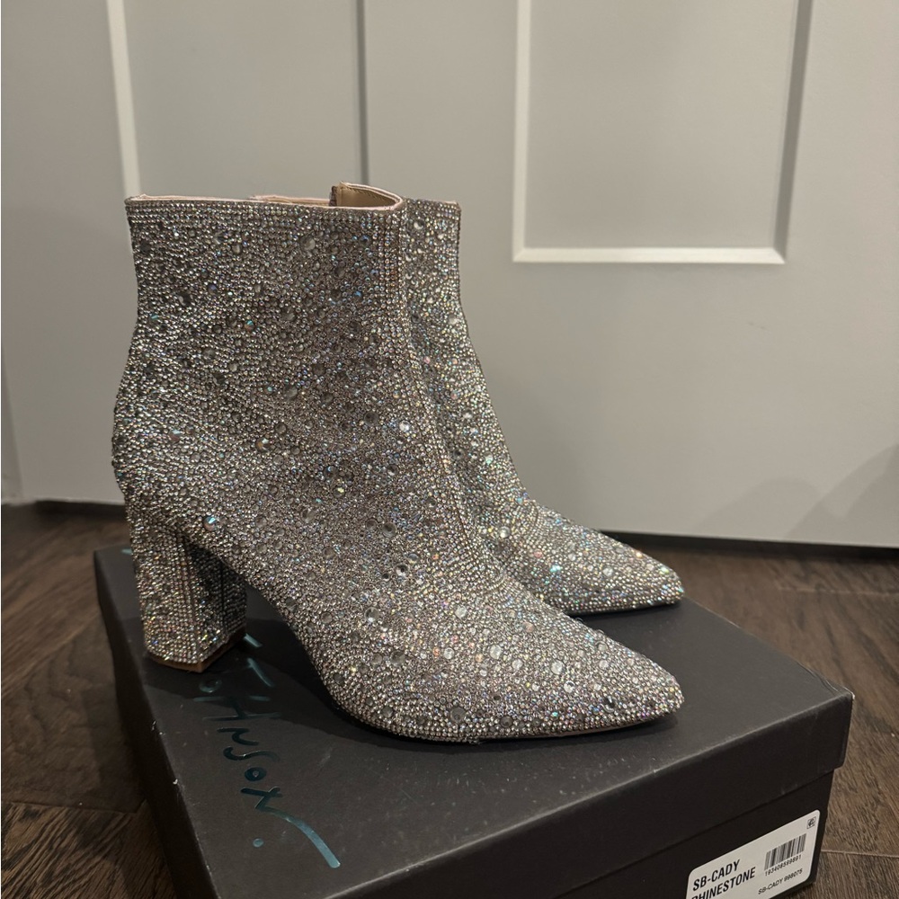 Betsey Johnson Sparkling Silver Ankle Booties